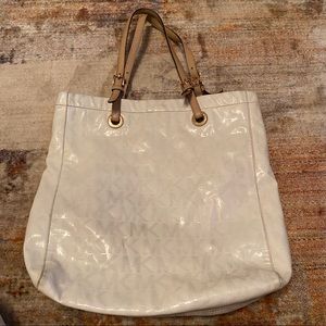 Michael Kors White Logo Leather Tote Bag